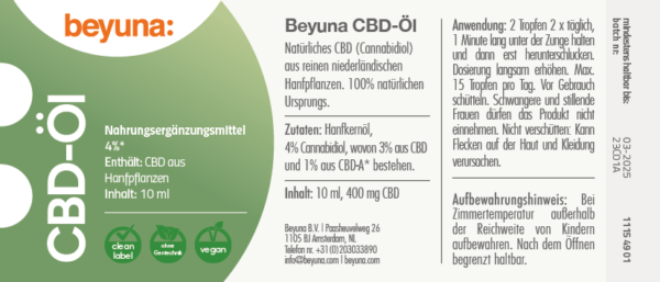 Beyuna CBD olie in flesje met pipet, inhoud 10 ml - Afbeelding 2